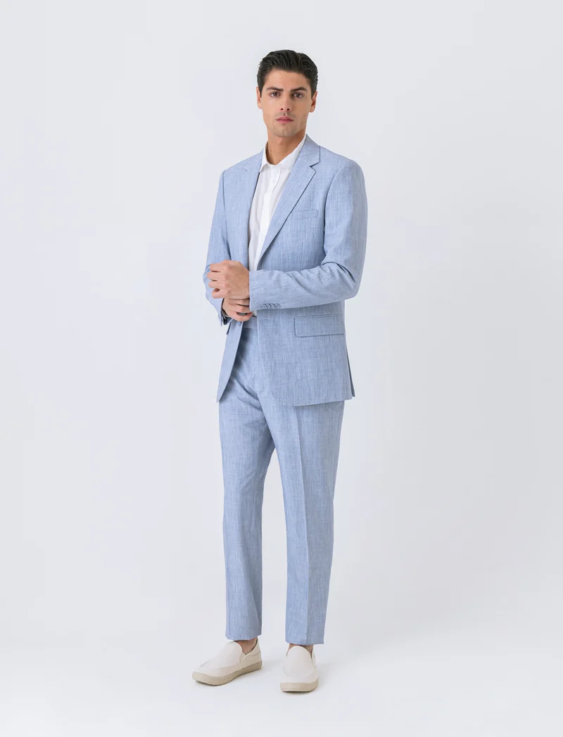 Pantaloni da completo effetto lino da uomo - Blu
