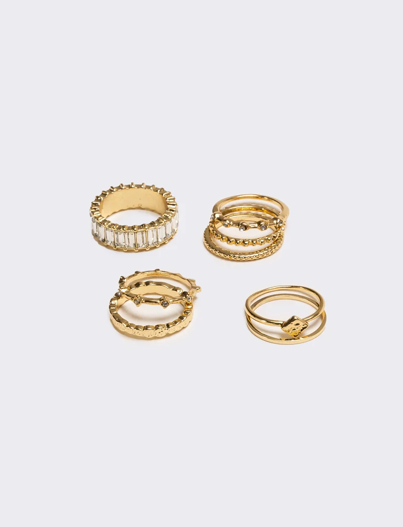 Anelli card 6 pezzi con pietre strass - Oro