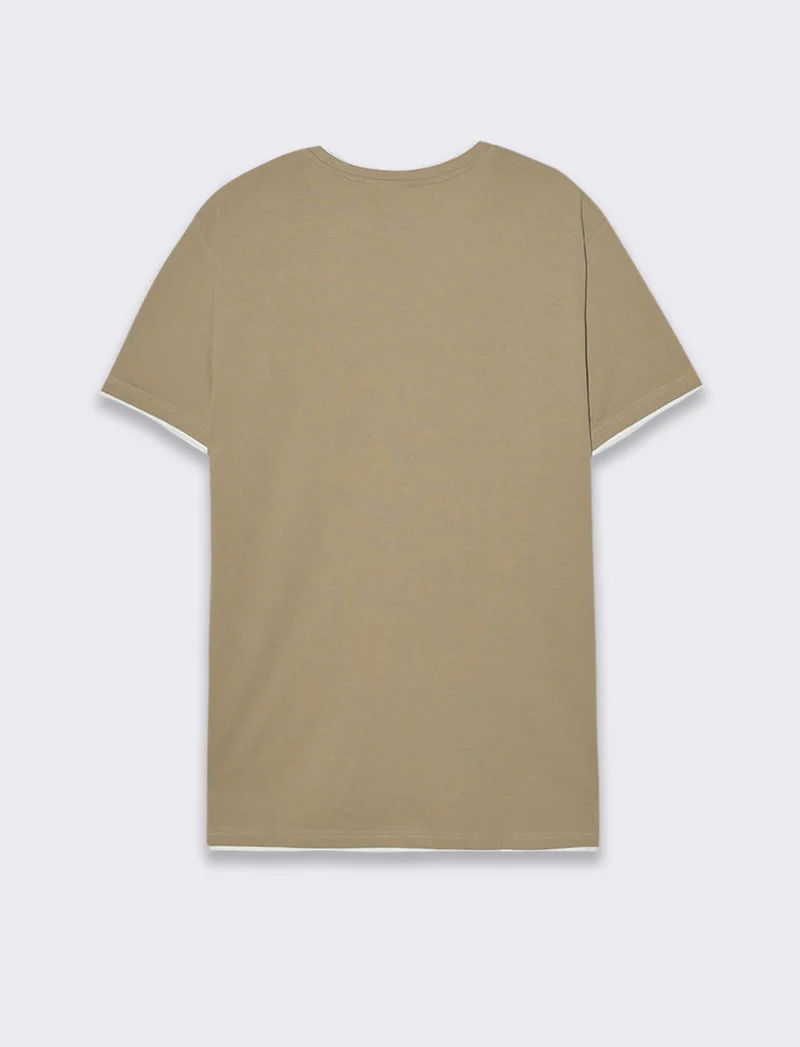 T-shirt in cotone con orli a contrasto da uomo - Verde salvia