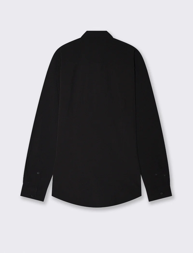 Camicia Regular Fit in Tessuto Tecnico - Nero
