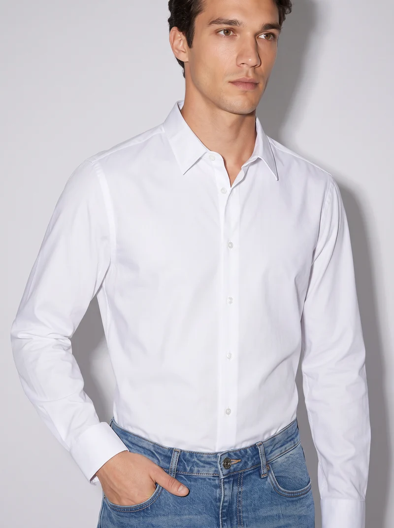 Camicia Regular Fit in Tessuto Tecnico - Bianco