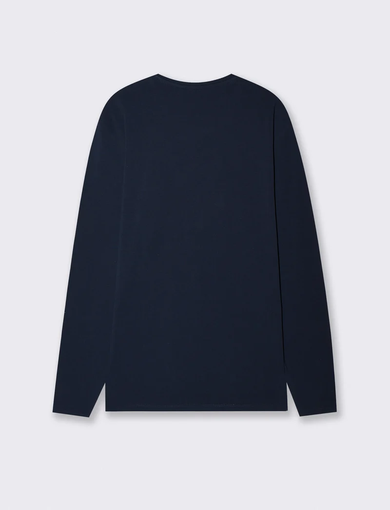 T-shirt slim fit maniche lunghe girocollo - Blu