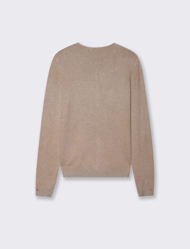 Maglia manica lunga scollo paricollo - Beige grano