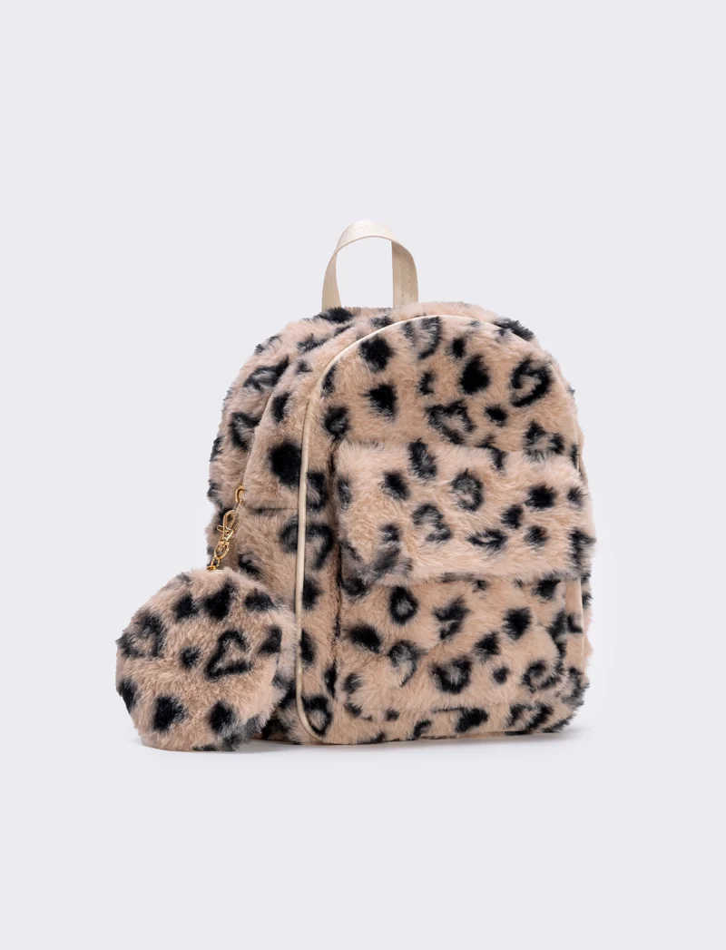 Zainetto leopardato in finta pelliccia - Beige