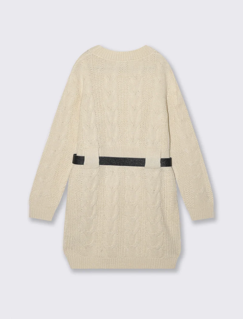 Abito in maglieria con cintura in vita - Beige