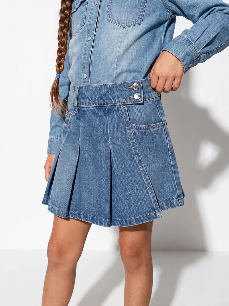 Short finta gonna in denim con pieghe - Denim