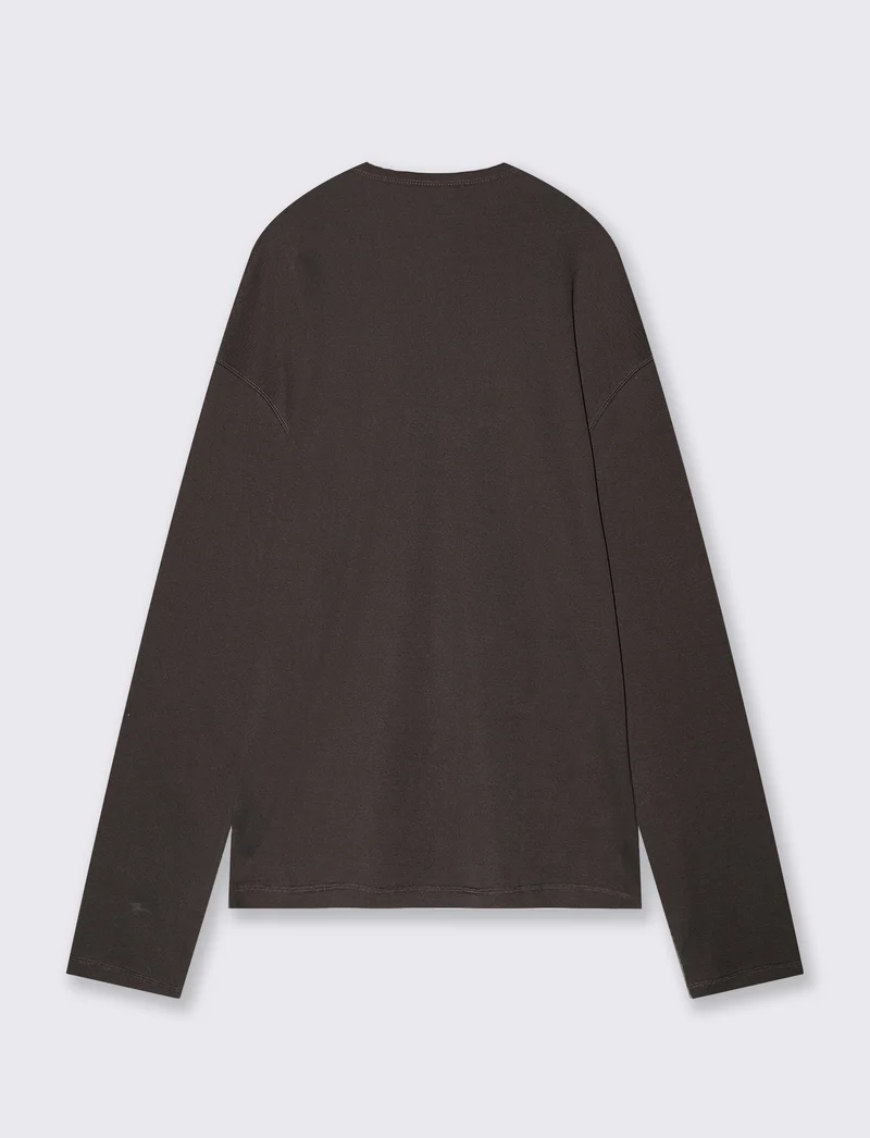T-shirt Serafino a costine con maniche lunghe - Moro