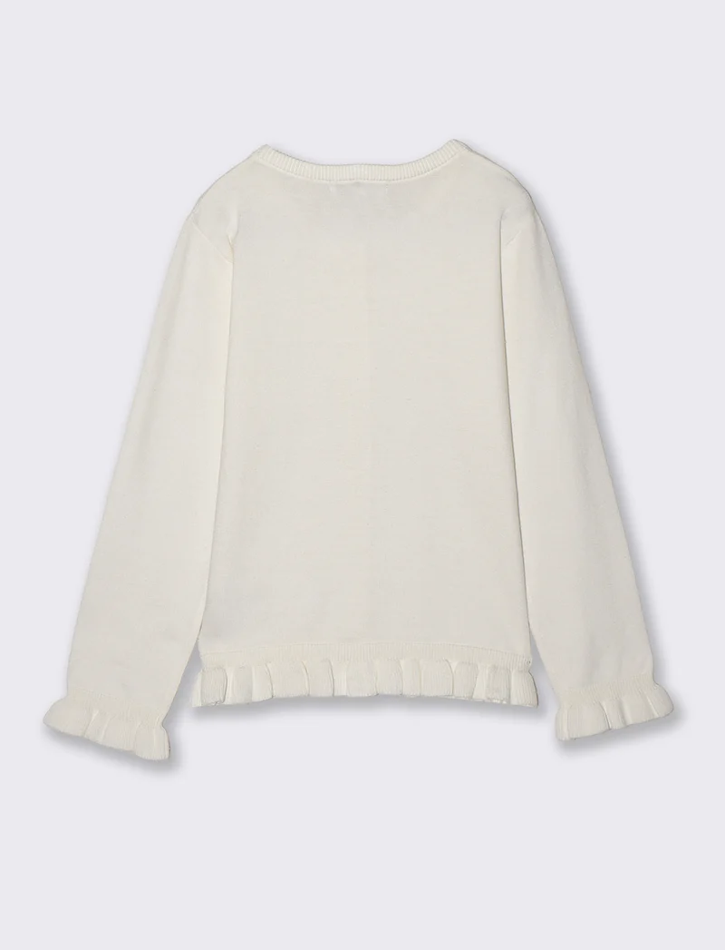 Cardigan da bambina con rouches e slim fit - Bianco latte