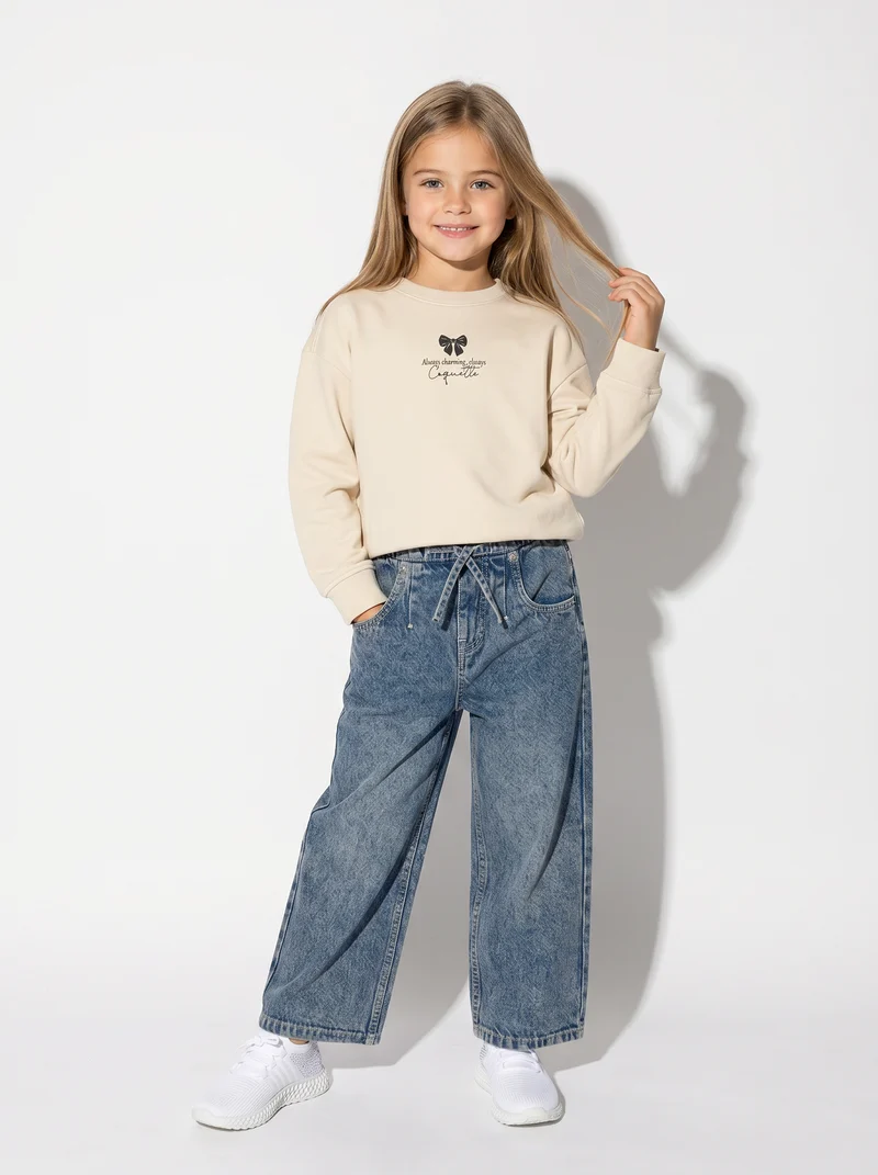 Pantaloni jogger denim wide leg con tasche - Denim