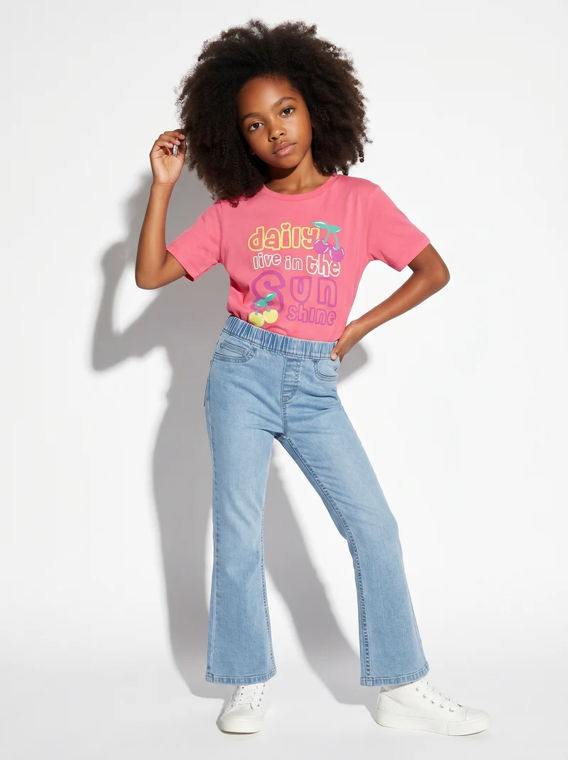 T-shirt bambina con stampa e spacchetti - Rosa big bubble