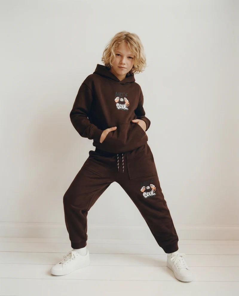 Jogger in cotone con tasche e coulisse - Marrone cioccolato