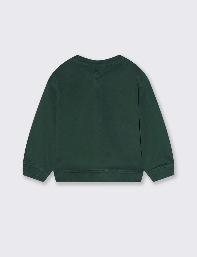 Felpa girocollo con stampa frontale - Verde abete