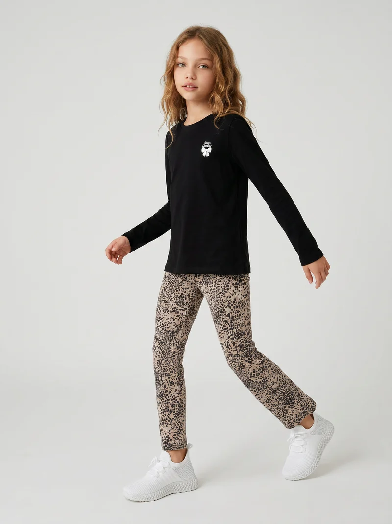 Leggings elasticizzati in cotone per bambina - Leopardato