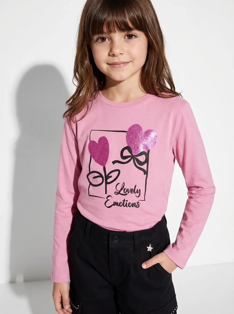 Maglietta manica lunga colorata per bambina - Rosa candy