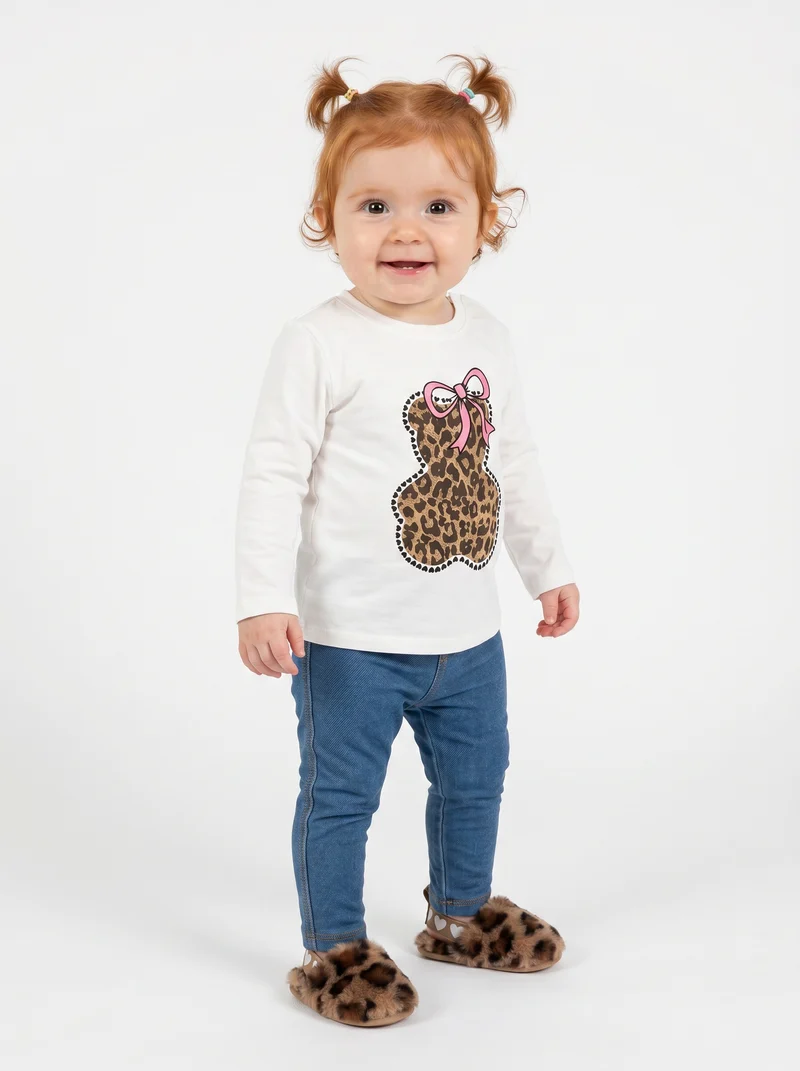 T-shirt manica lunga con stampa colorata - Bianco latte