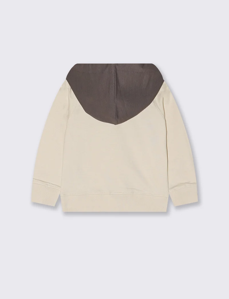 Felpa basica con cappuccio e stampa - Beige