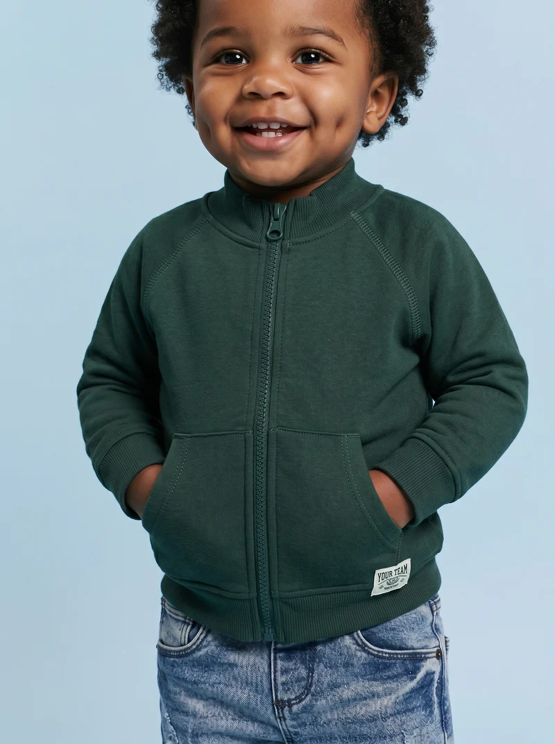 Felpa con zip e patch sul fondo - Verde abete