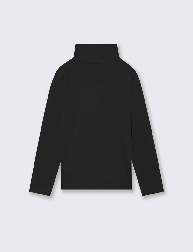 T-shirt collo alto a manica lunga in interlock. - Nero