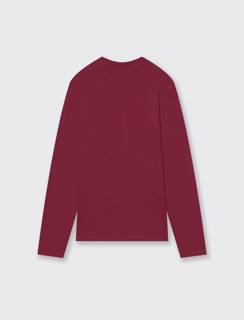 T-shirt mezzo collo a manica lunga in interlock. - Rosso amarena
