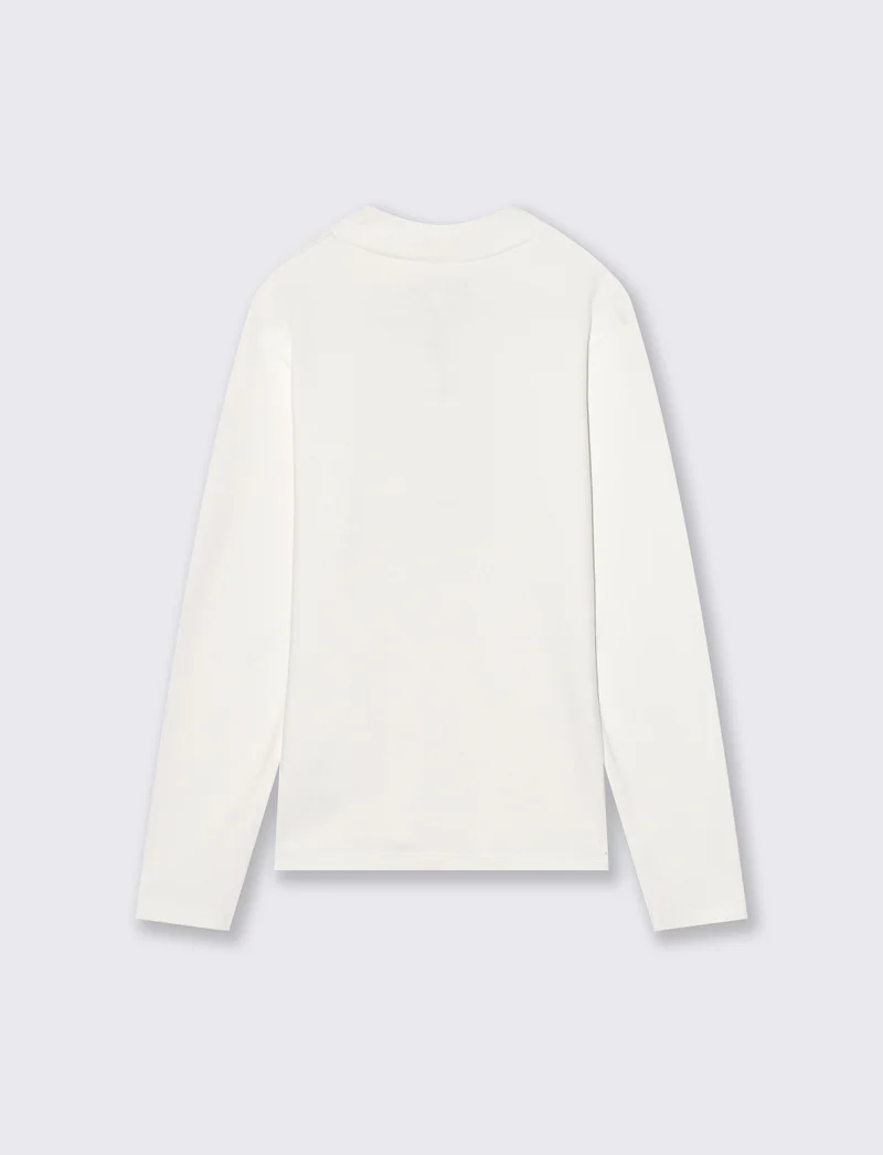 T-shirt mezzo collo a manica lunga in interlock. - Bianco latte