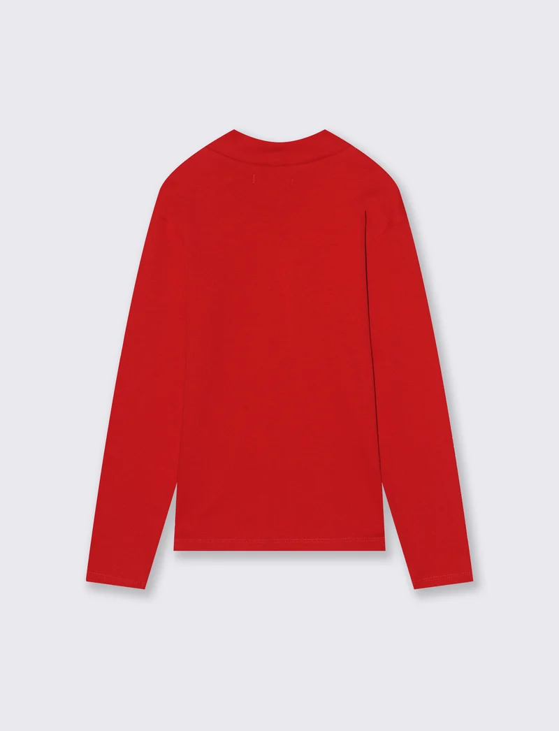 T-shirt mezzo collo a manica lunga in interlock. - Rosso