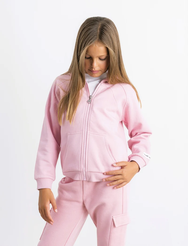 Felpa aperta avanti con zip. - Rosa