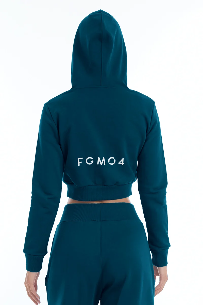 Felpa Crop Con Cappuccio Ikonic Indian Blue