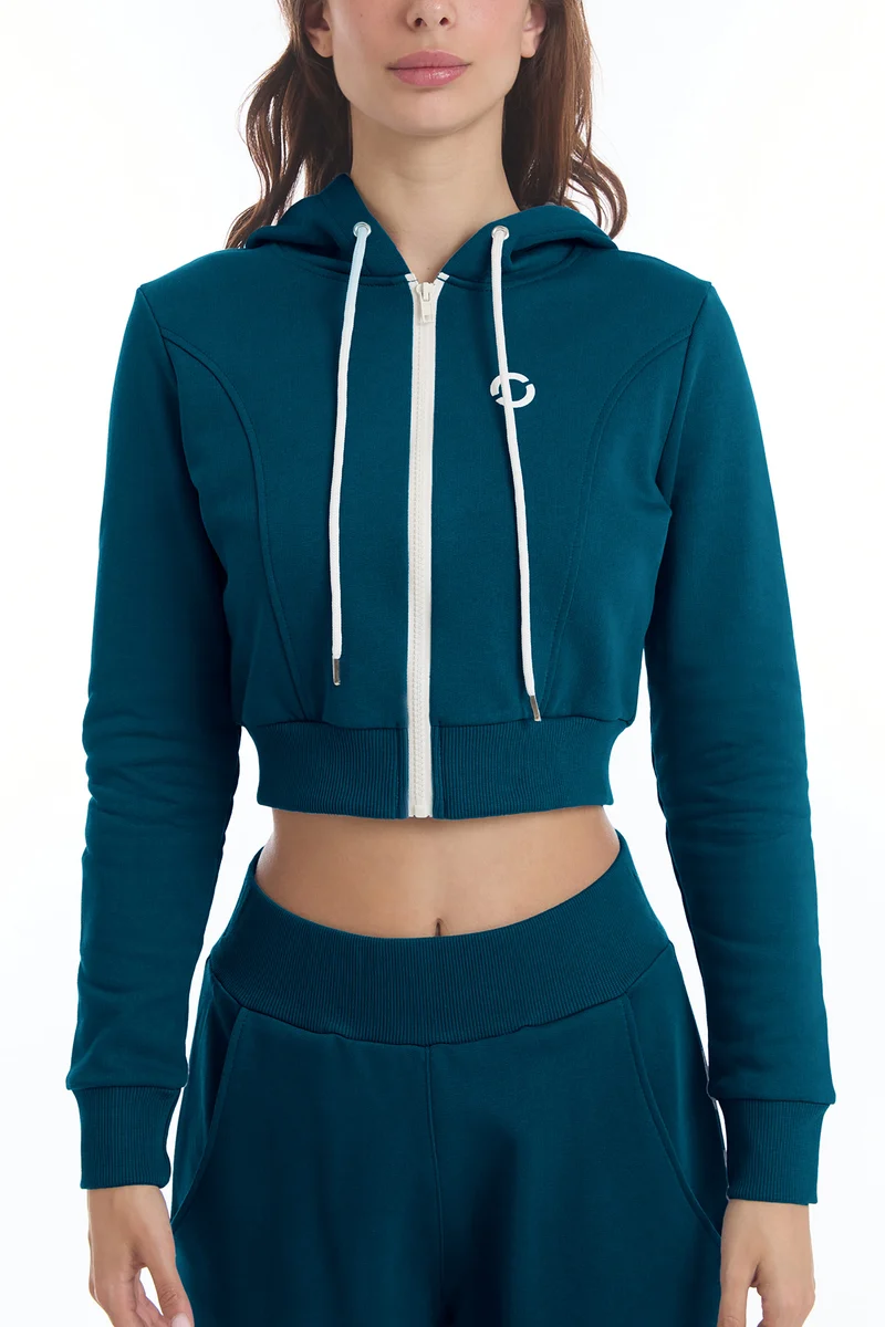 Felpa Crop Con Cappuccio Ikonic Indian Blue