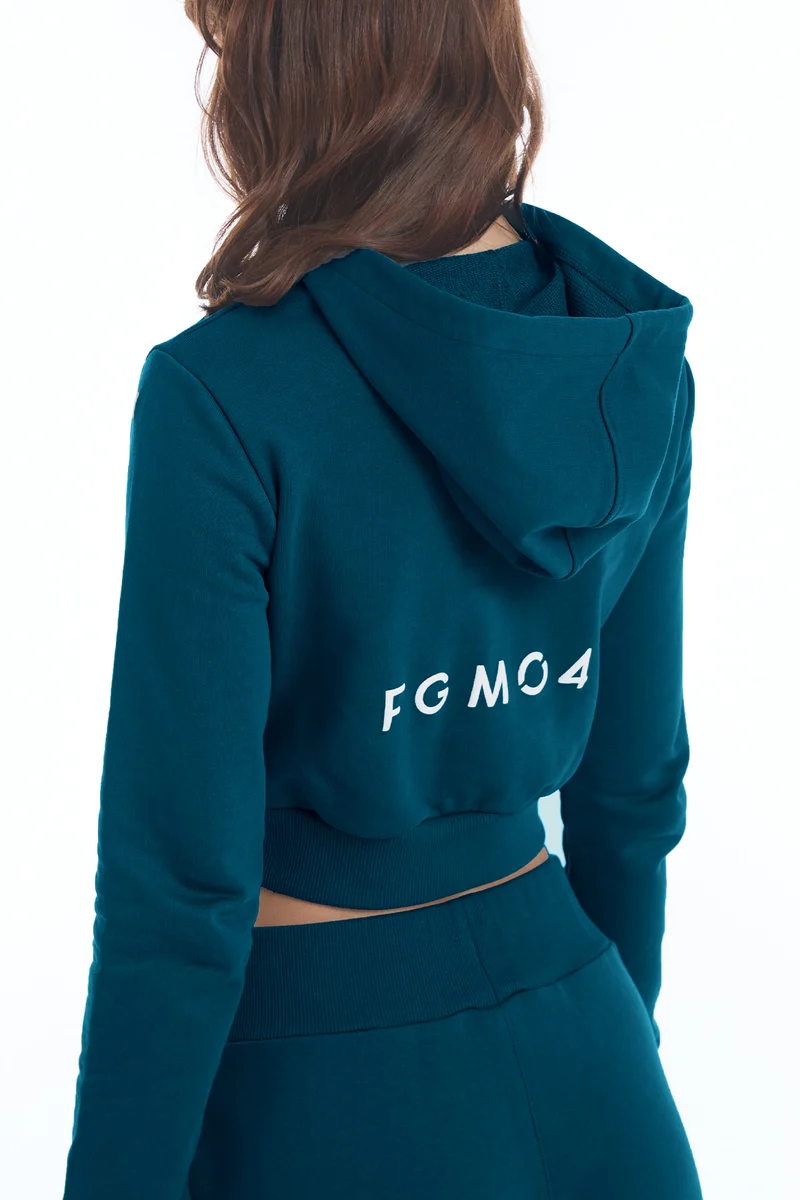 Felpa Crop Con Cappuccio Ikonic Indian Blue