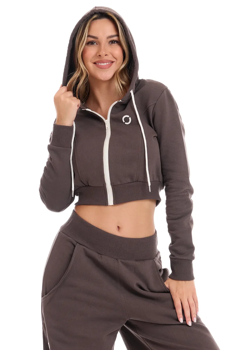 Felpa Crop Con Cappuccio Ikonic Cioccolato