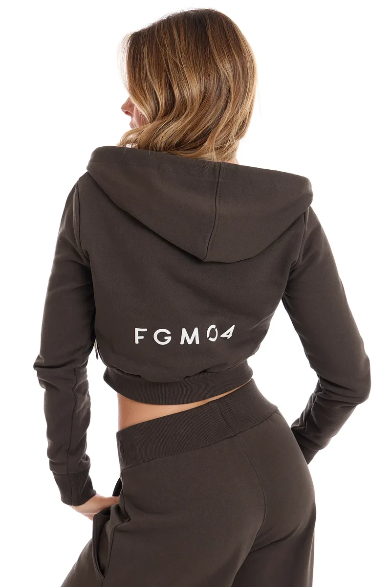 Felpa Crop Con Cappuccio Ikonic Cioccolato