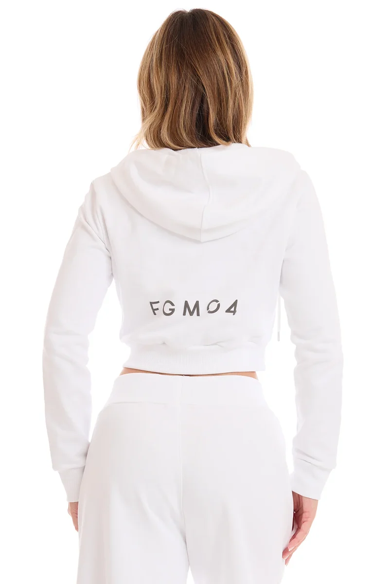 Felpa Crop Con Cappuccio Ikonic Bianco