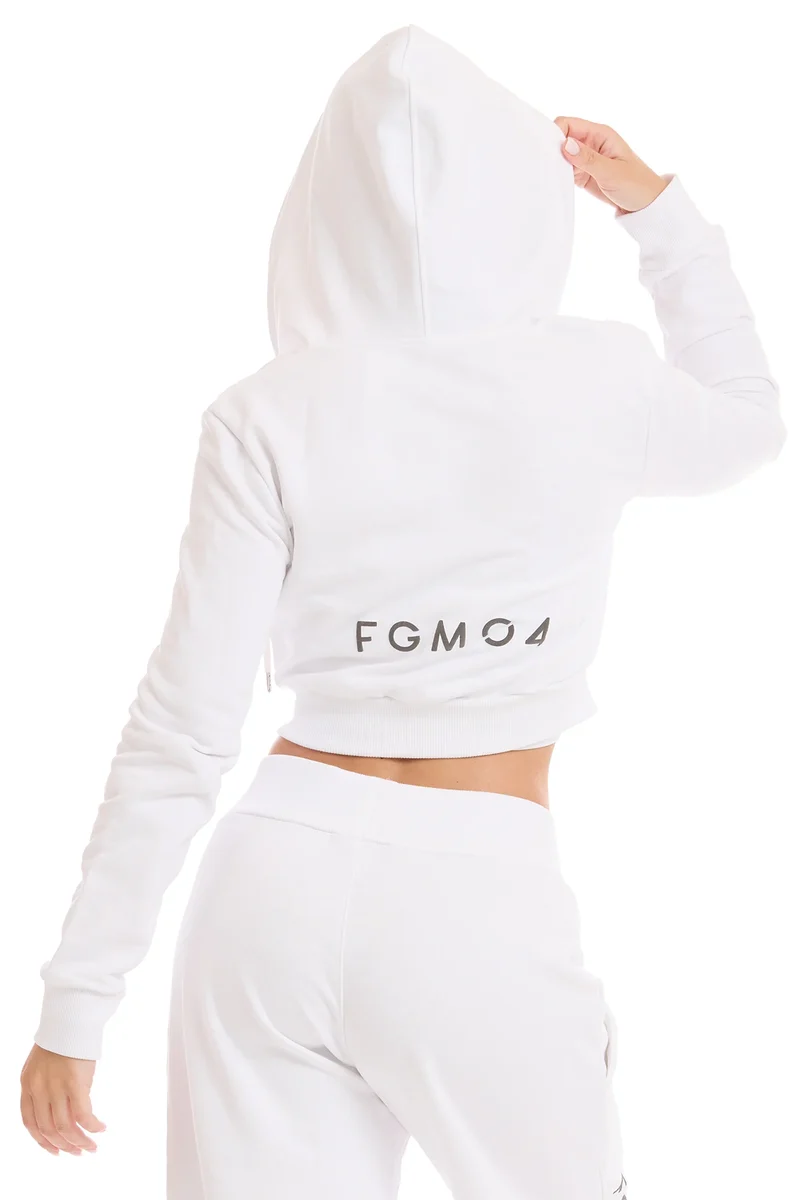 Felpa Crop Con Cappuccio Ikonic Bianco