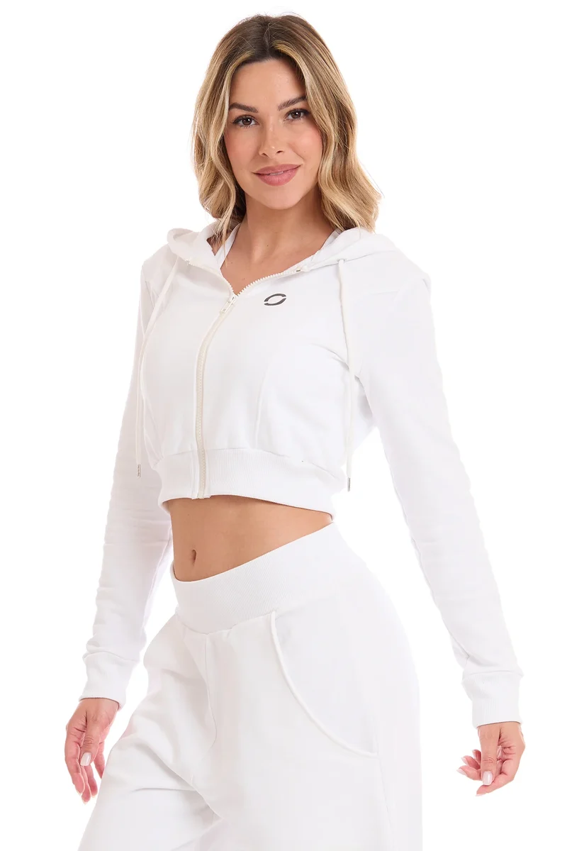 Felpa Crop Con Cappuccio Ikonic Bianco