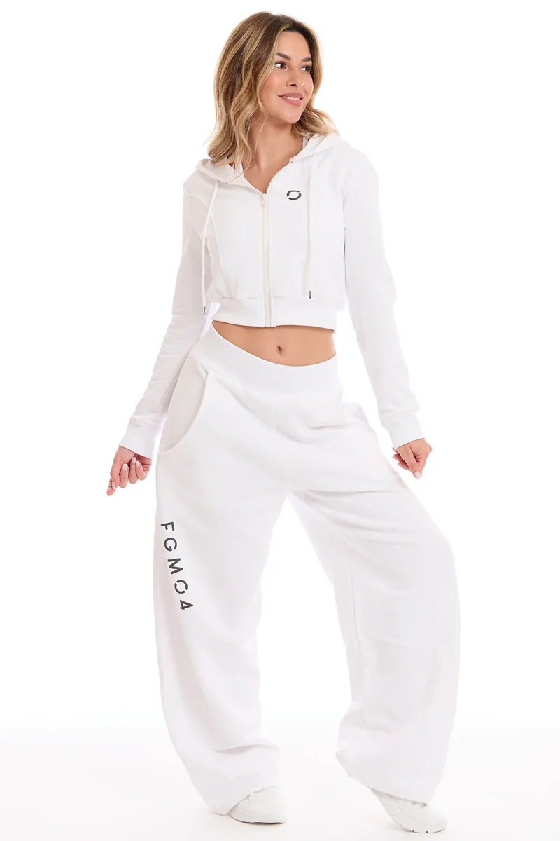 Felpa Crop Con Cappuccio Ikonic Bianco