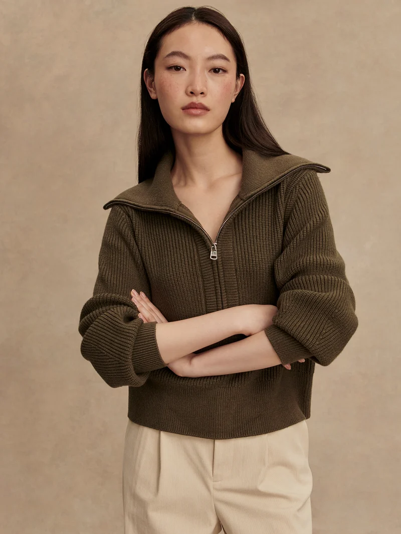 Maura Half Zip Rib Knit