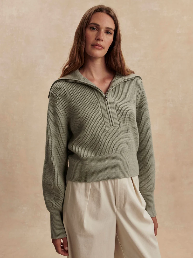Maura Half Zip Rib Knit
