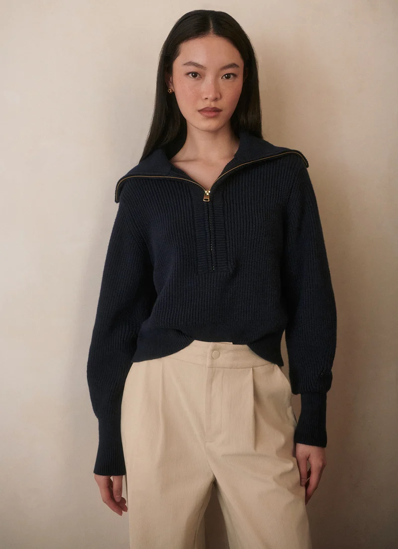 Maura Half Zip Rib Knit