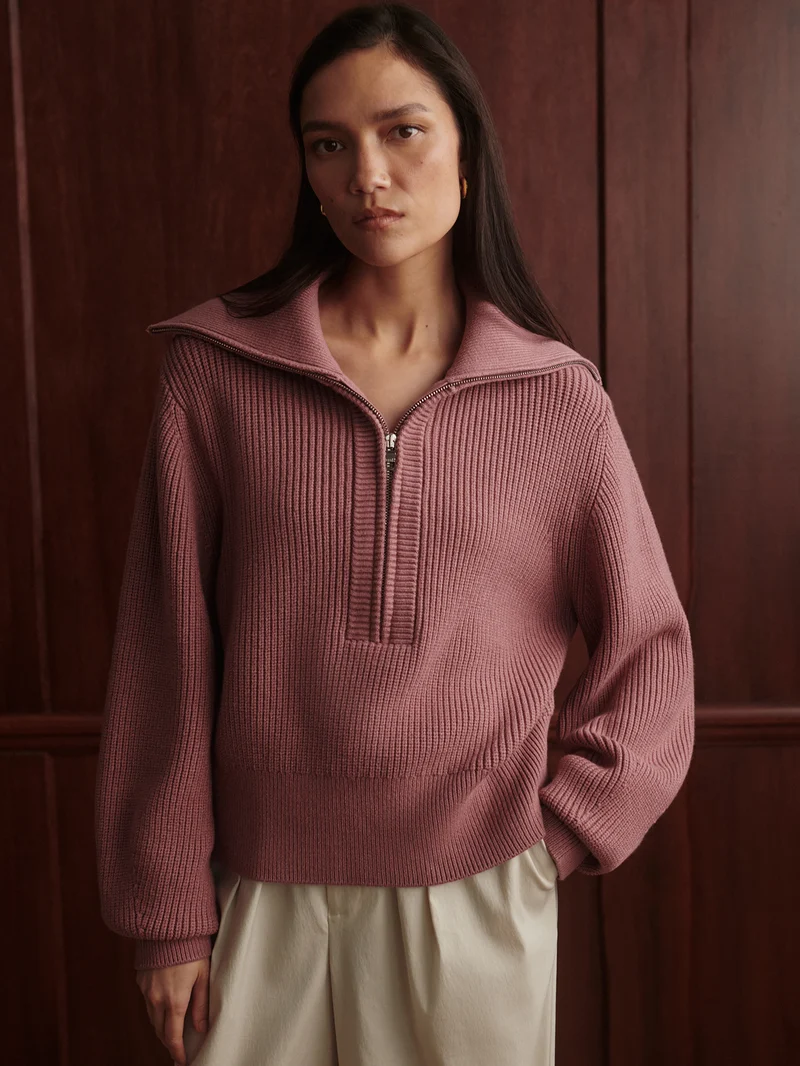 Maura Half Zip Rib Knit