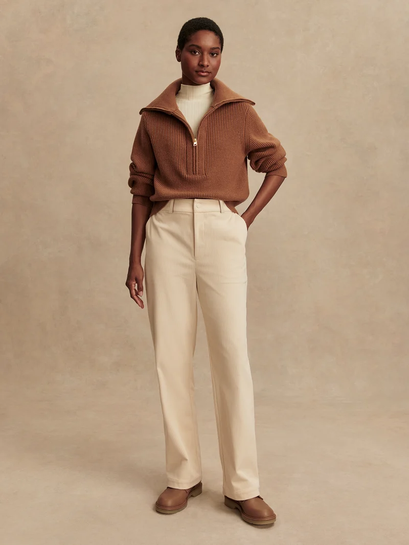 Plush Cord Straight Leg Trouser Long
