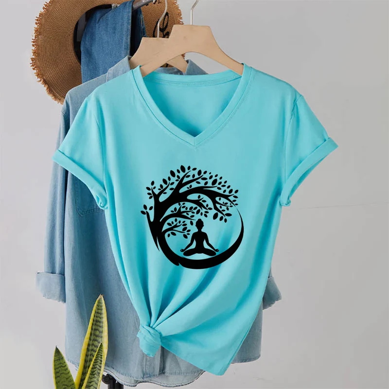 Olivenorma Enso Circle Baumzweig Meditation Silhouette Grafik Damen V-Ausschnitt T-Shirt