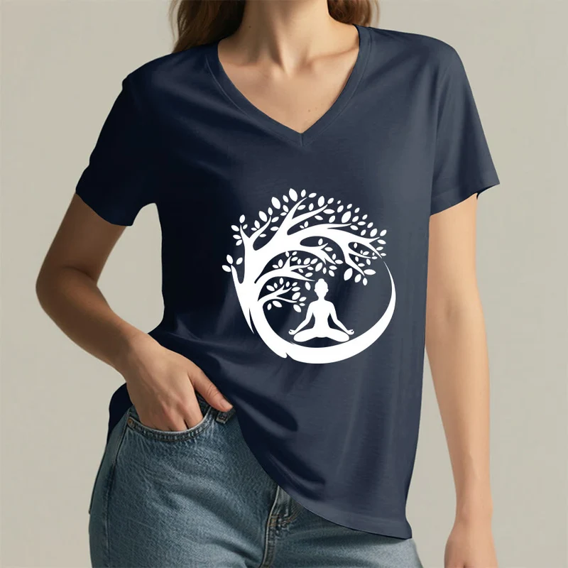 Olivenorma Enso Circle Baumzweig Meditation Silhouette Grafik Damen V-Ausschnitt T-Shirt