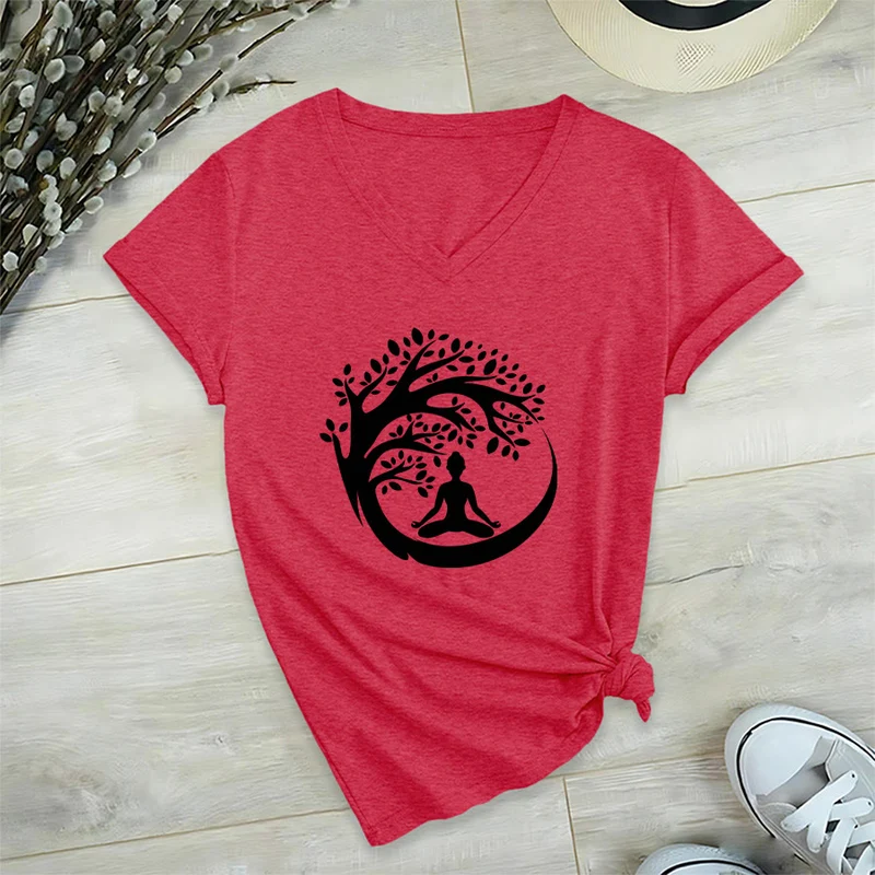 Olivenorma Enso Circle Baumzweig Meditation Silhouette Grafik Damen V-Ausschnitt T-Shirt