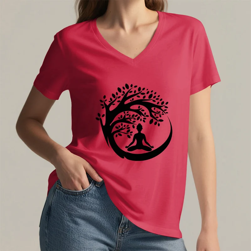 Olivenorma Enso Circle Baumzweig Meditation Silhouette Grafik Damen V-Ausschnitt T-Shirt
