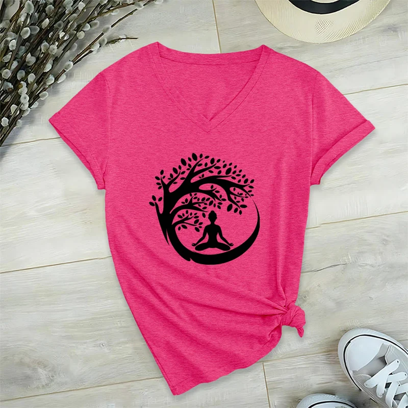 Olivenorma Enso Circle Baumzweig Meditation Silhouette Grafik Damen V-Ausschnitt T-Shirt