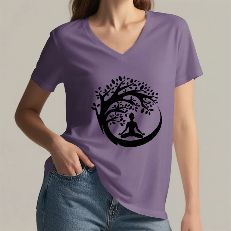 Olivenorma Enso Circle Baumzweig Meditation Silhouette Grafik Damen V-Ausschnitt T-Shirt