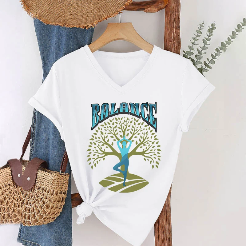 Olivenorma Baumpose Yoga Dame Balance Wort Spirituelles Damen V-Ausschnitt T-Shirt