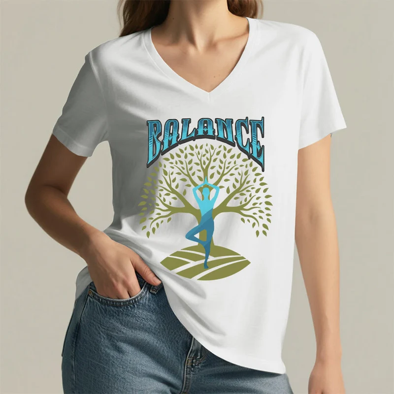 Olivenorma Baumpose Yoga Dame Balance Wort Spirituelles Damen V-Ausschnitt T-Shirt