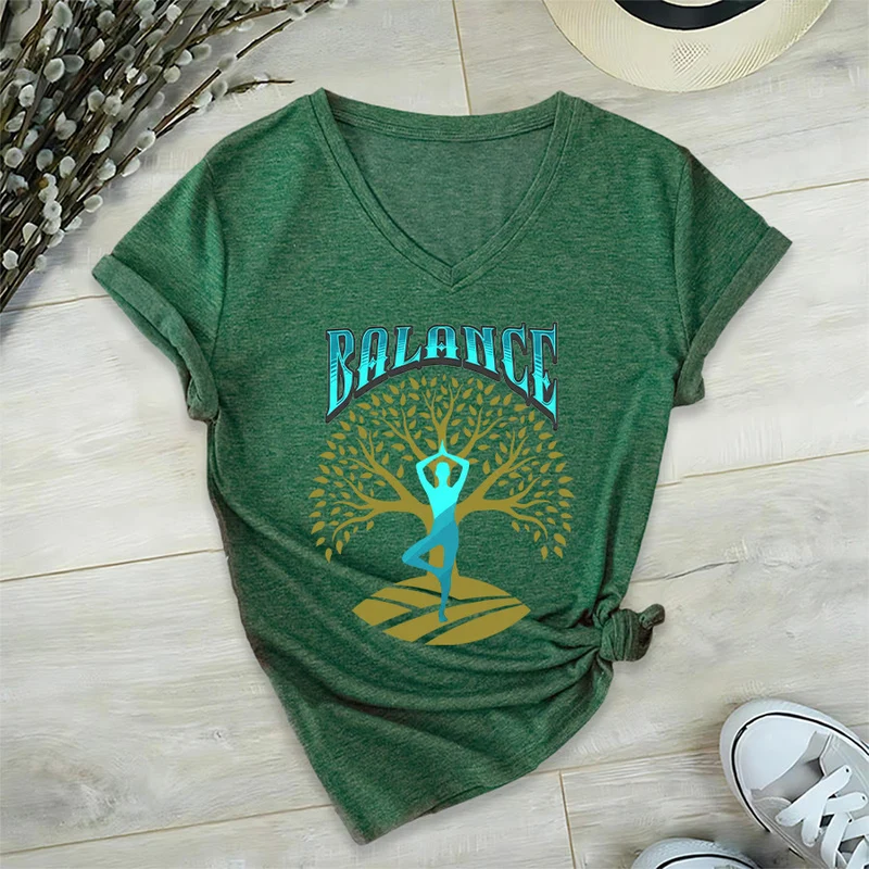 Olivenorma Baumpose Yoga Dame Balance Wort Spirituelles Damen V-Ausschnitt T-Shirt