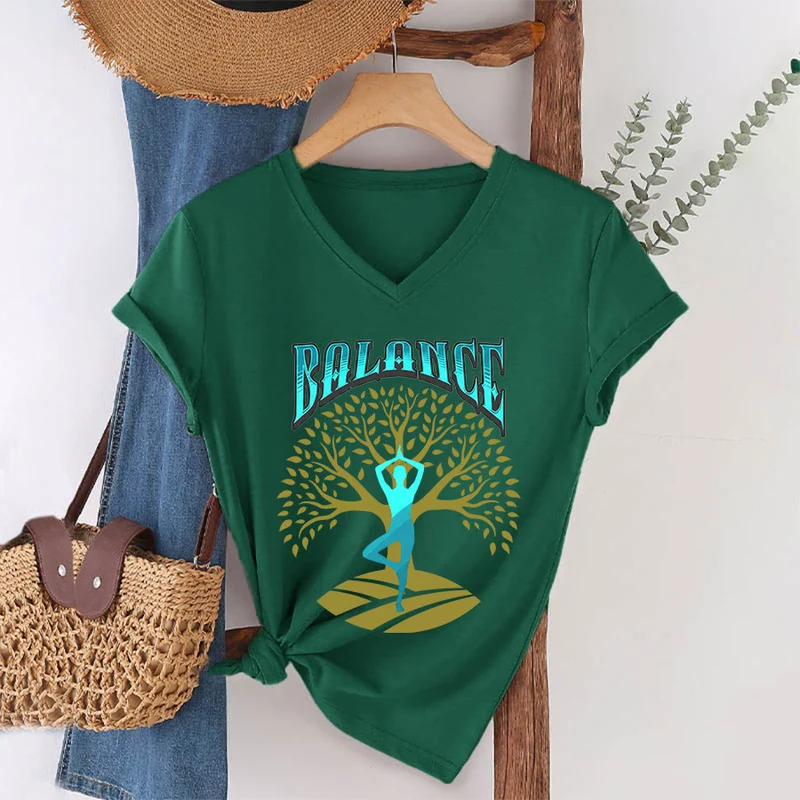 Olivenorma Baumpose Yoga Dame Balance Wort Spirituelles Damen V-Ausschnitt T-Shirt